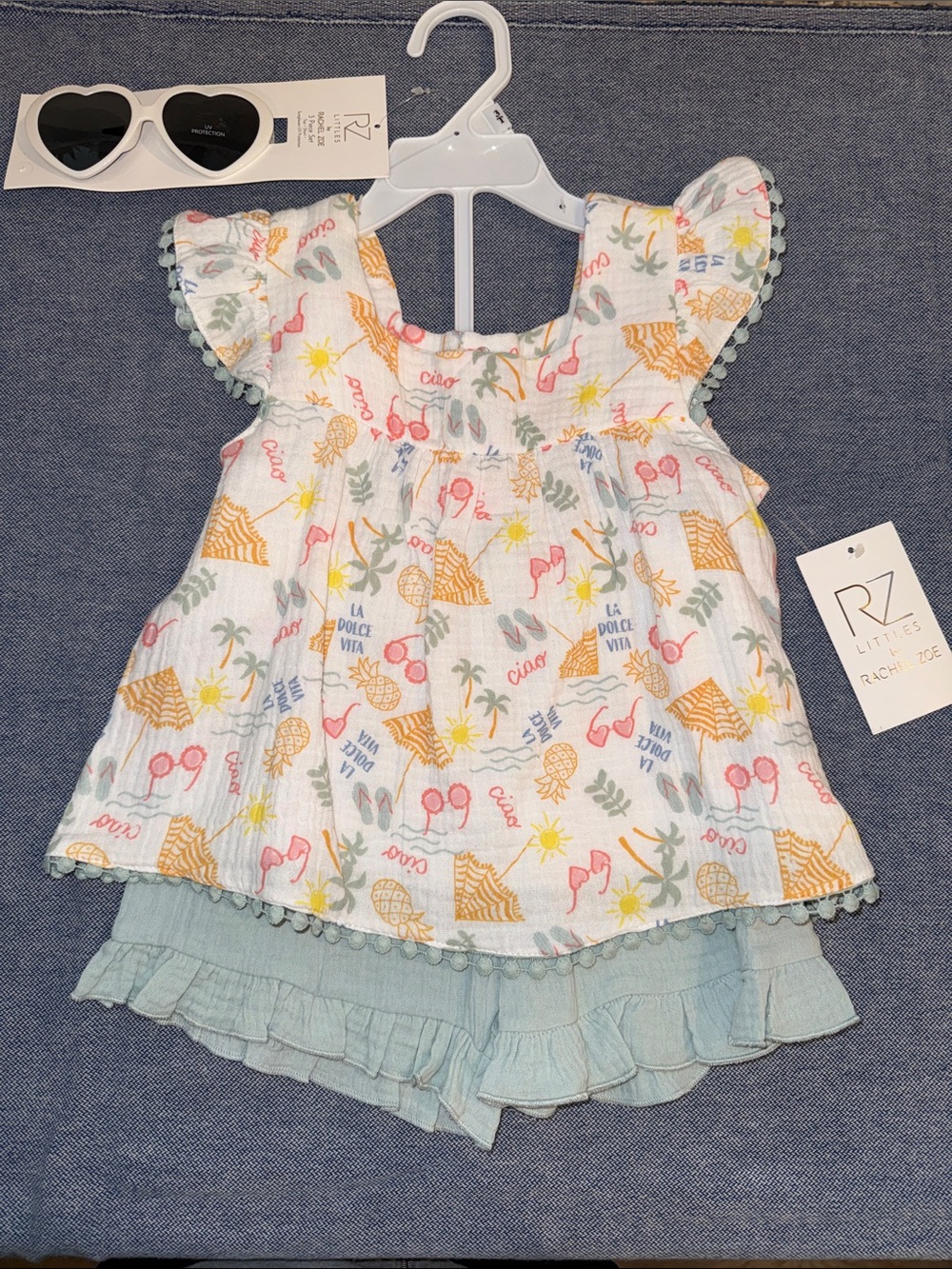 Rachel Zoe Little Girls Blue & White Tropical Set with Sunglasses